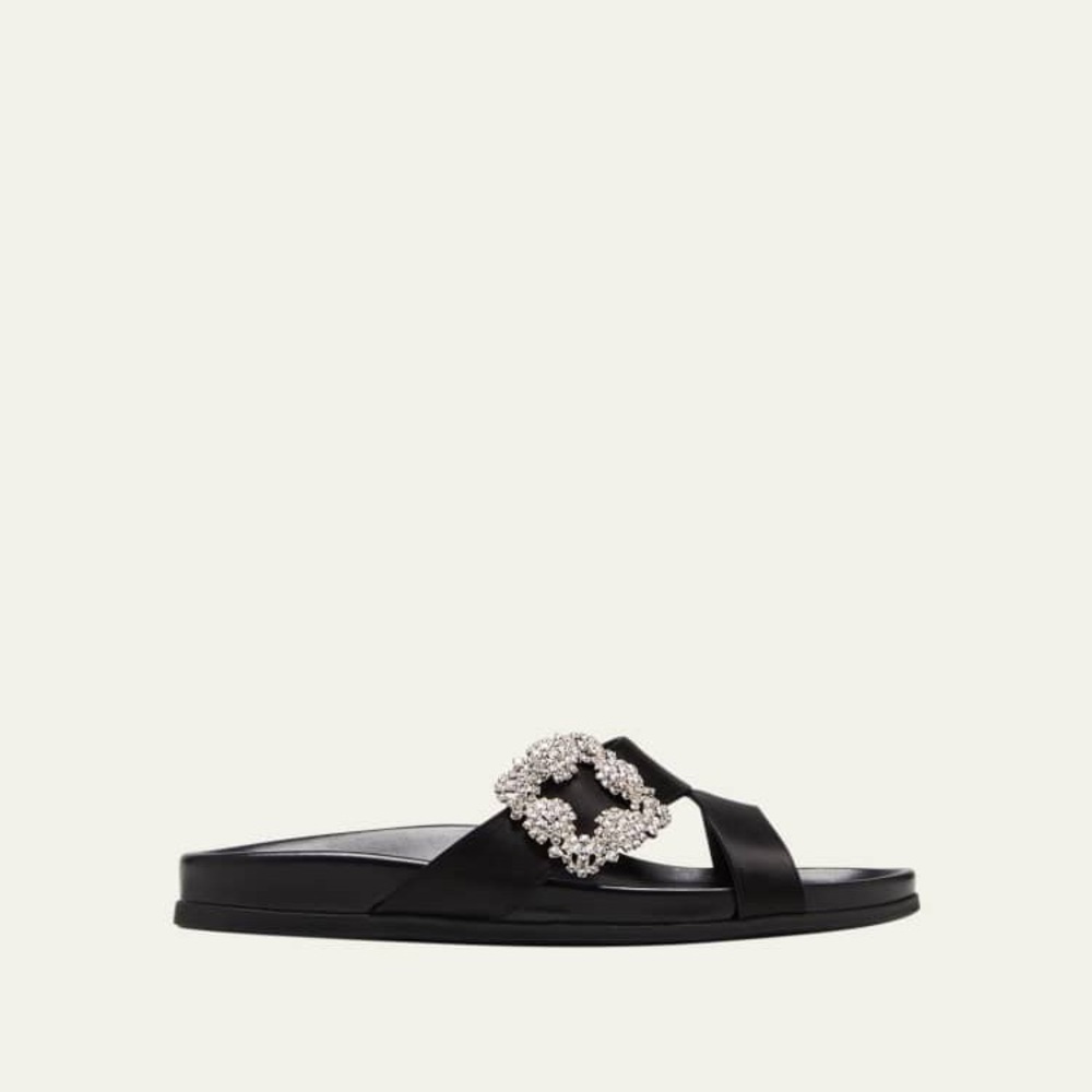 New MANOLO BLAHNIK Chilanghi Crystal Buckle Slide Sandals $1,095 37 - Picture 4 of 13